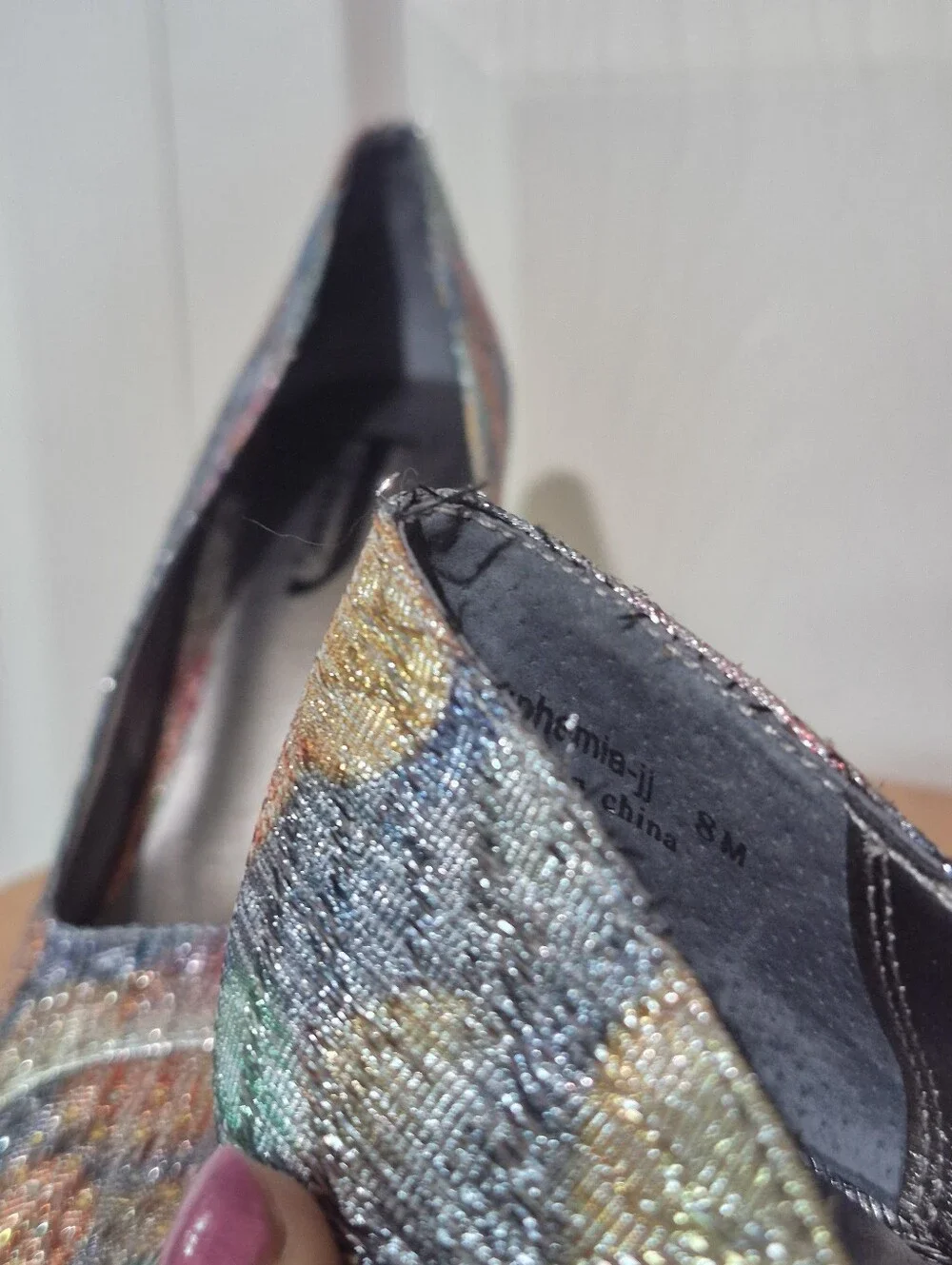 J Renee Pointed Toe Pumps size 8 M snake metallic pastel colors with studs
